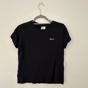 H&M Black "Love" Stitched Short-Sleeved Shirt in Medium
